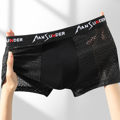 🔥【4 kusov】🧊Pánske pohodlné priedušné sieťované boxerky z ľadového hodvábu