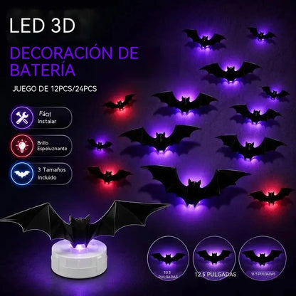 [12 luces LED para murciélagos] 26 euros🚨🚨Fiesta de Halloween con arañas y murciélagos en 3D y luces LED intermitentes.