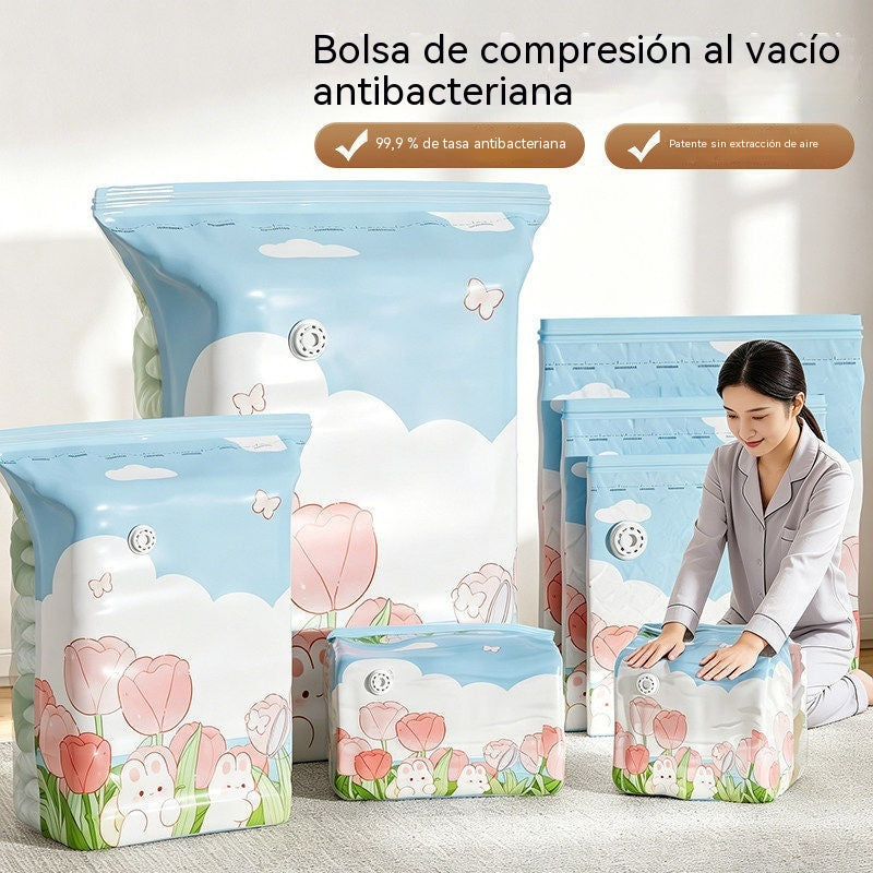 🧳【Juego de 4 piezas】💨 Bolsa de almacenamiento al vacío grande y compresible: no requiere bomba, es a prueba de fugas e ideal para ahorrar espacio en maletas y en casa ✈️