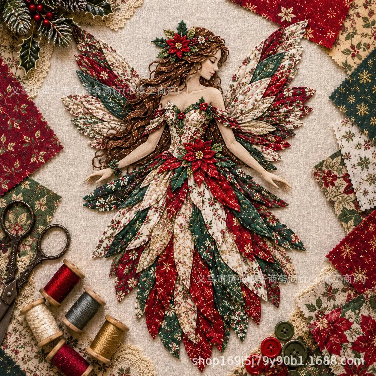 🧚‍♀️🌸 Set de patchwork premium "Hada": ¡tela de alta calidad con alas de flores, perfecta para decoraciones de pared de estilo fantástico hechas por ti mismo!