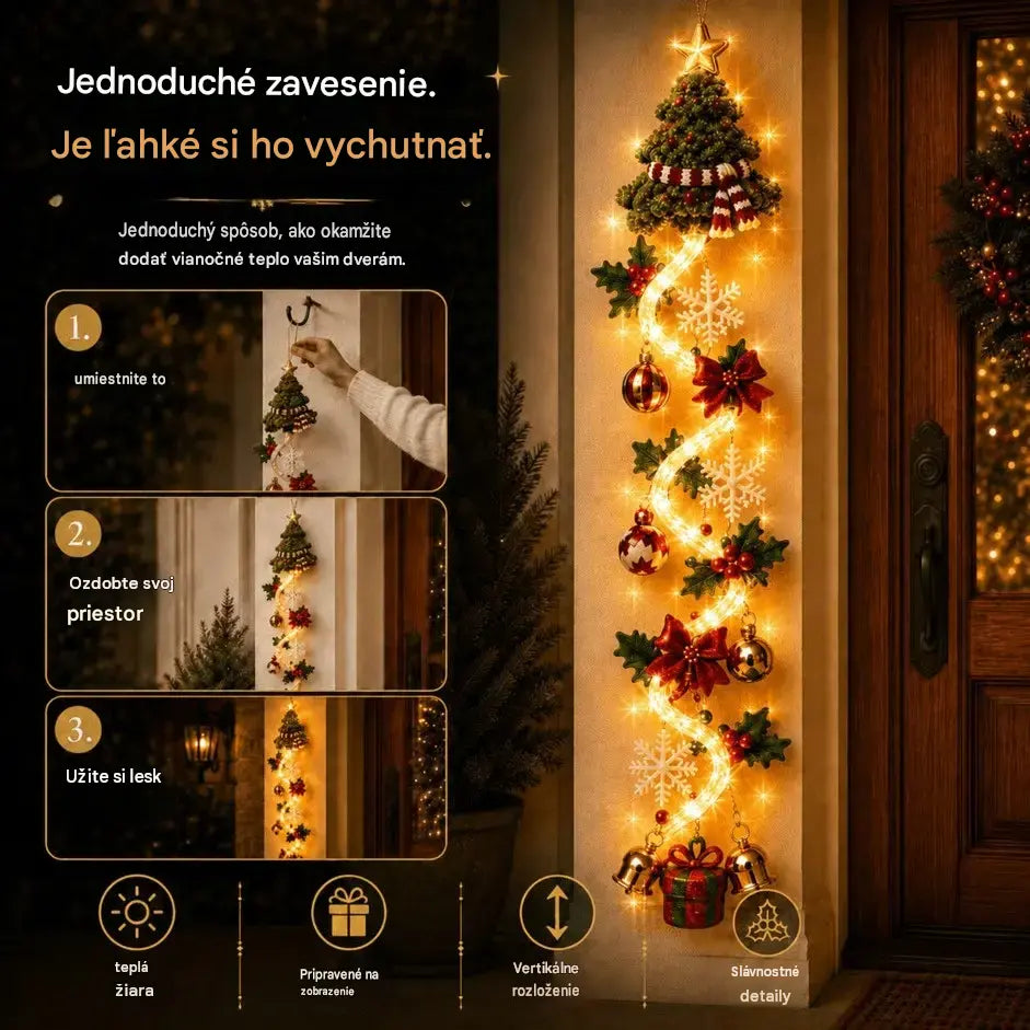 🎄 Vianočné svietiace dekorácie na dvere MerryCascade | 6 slávnostných dizajnov, teplé svetlo, 3D detaily a priestorovo úsporný vertikálny dizajn ✨