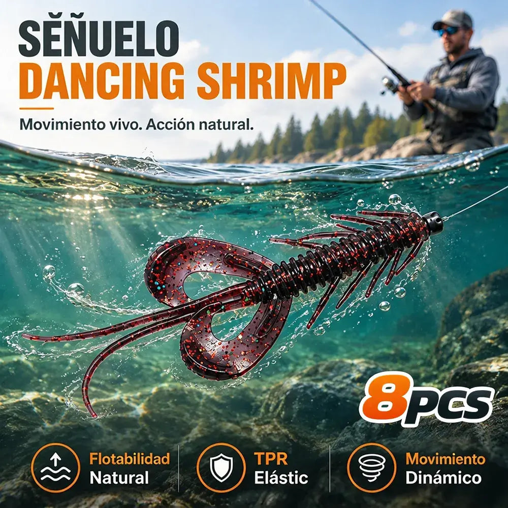 ✨ 8 piezas 🎣 Señuelos blandos de camarón realistas: flotantes y con movimiento natural