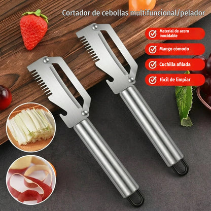 ✅【¡Compra 1 y llévate 1 gratis!】🧅🔪 Pelador de cocina multifuncional 3 en 1: ¡Pela, corta y abre tapones de botellas! 🔥