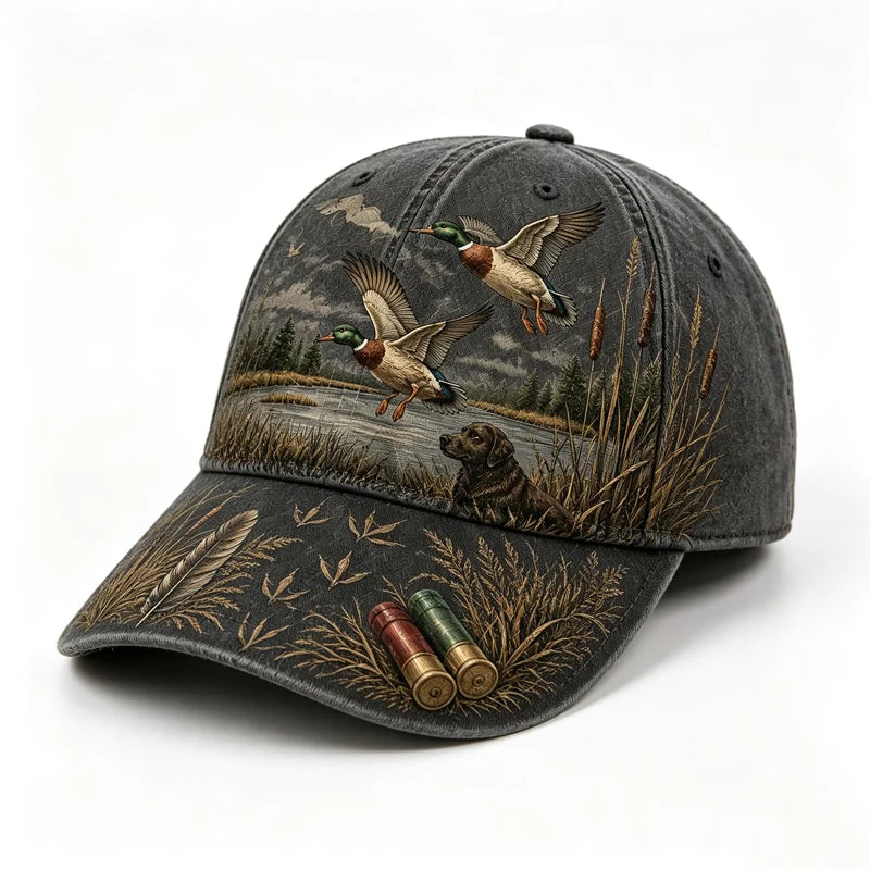 【Retro americký štýl】Bejzbalová šiltovka Duck Hunting Wild & Ready, grafická potlač s motívom lovu kačíc, nastaviteľná, vintage outdoorový štýl (5 farieb) ✨