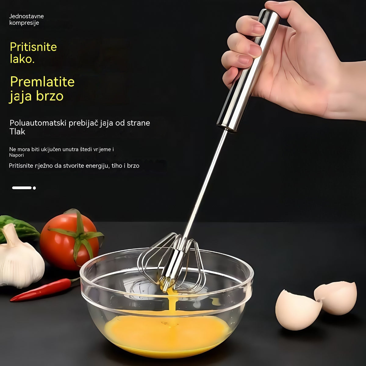 25€ [set od 3 dijela] Poluautomatska mutilica za jaja od nehrđajućeg čelika