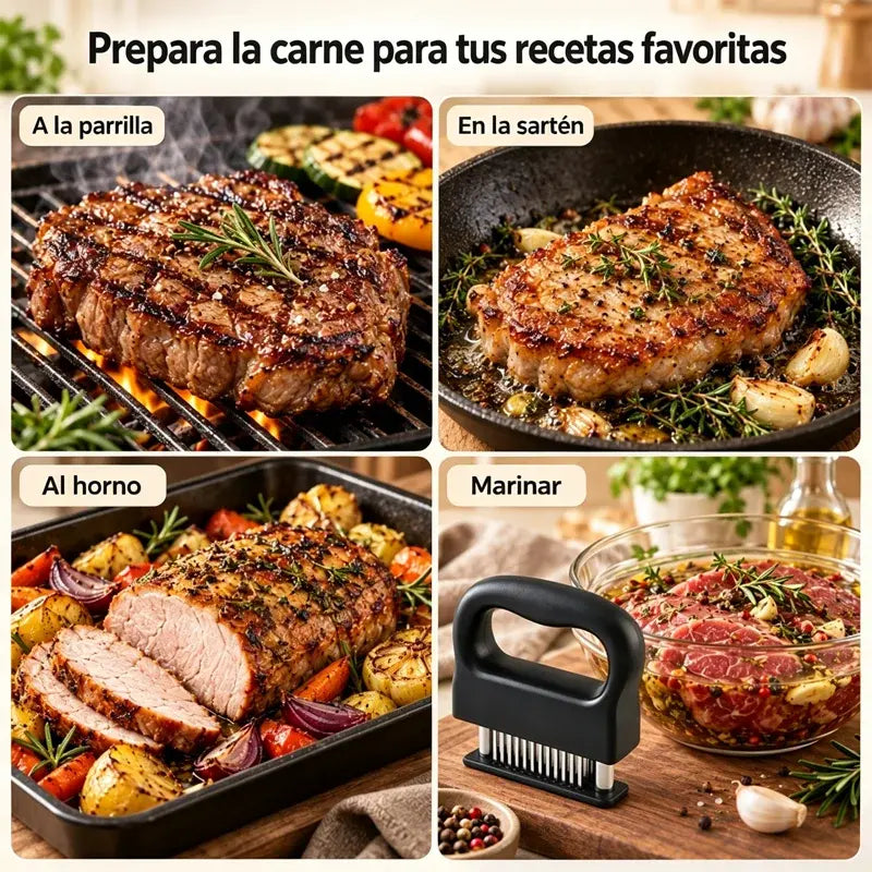 📢 ¡¡50% de descuento!! 🎉 Ablandador de carne con 48 cuchillas de acero inoxidable: ablanda en segundos, apto para lavavajillas e incluye funda protectora segura. 🔪