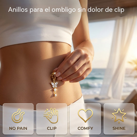 💎 No requiere perforación, piercing para el ombligo que se puede usar: acero de grado médico 316L, engastado con brillantes piedras de circonita.