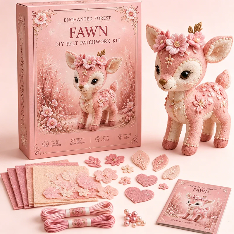 🧸Conjunto de patchwork de fieltro rosa para hacer tú mismo