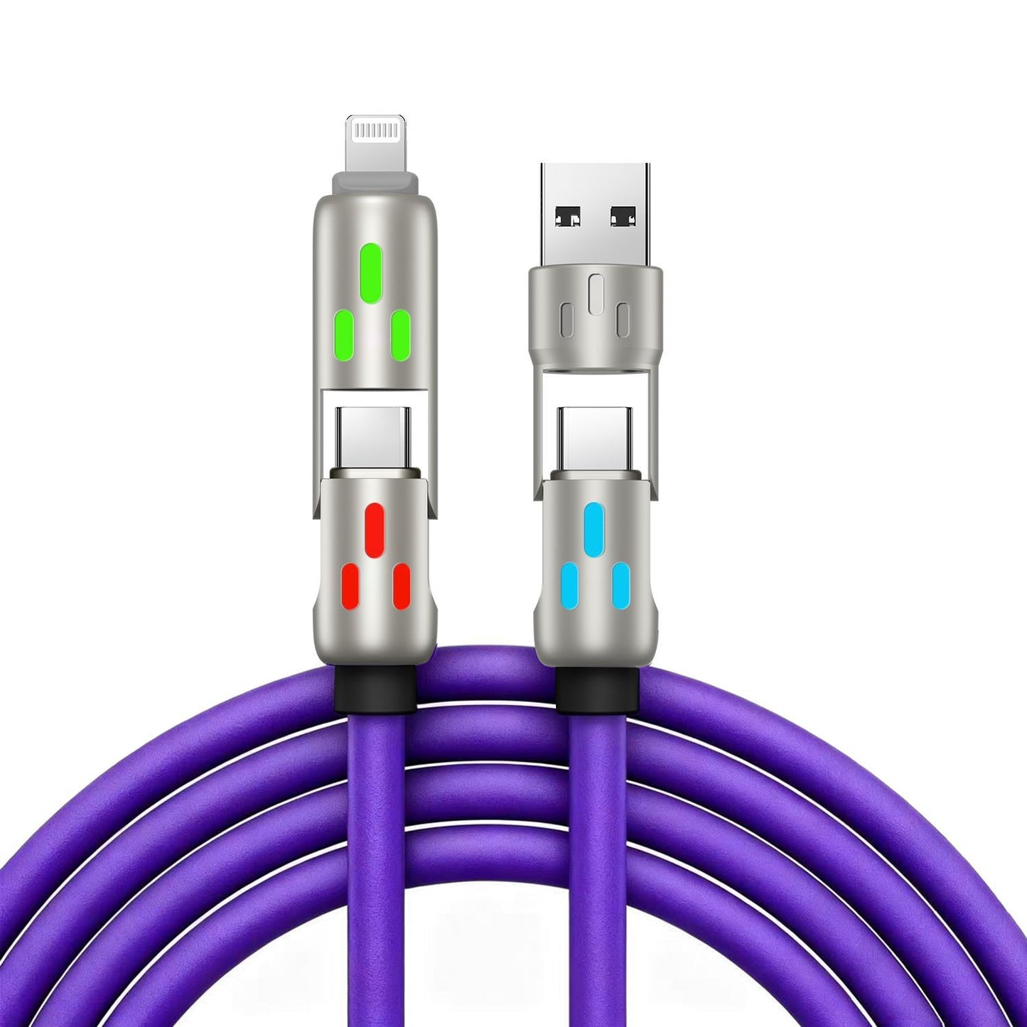 🔥 【2 sztuki za 89 zł】 🔥 (2 metry długości) Kabel 4 w 1 PD 240 W – USB-C, Lightning i szybkie ładowanie USB-A, aluminium i silikon, synchronizacja danych ⚡📱