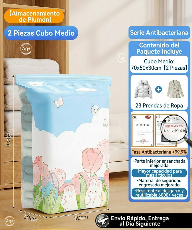 🧳【Juego de 4 piezas】💨 Bolsa de almacenamiento al vacío grande y compresible: no requiere bomba, es a prueba de fugas e ideal para ahorrar espacio en maletas y en casa ✈️