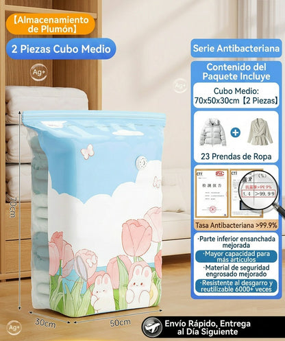 🧳【Juego de 4 piezas】💨 Bolsa de almacenamiento al vacío grande y compresible: no requiere bomba, es a prueba de fugas e ideal para ahorrar espacio en maletas y en casa ✈️