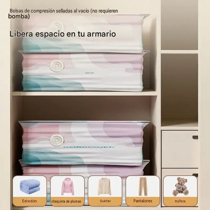 🧳 5 artículos por 28 euros 💨 Bolsa de almacenamiento al vacío grande y comprimible: no requiere bomba, es a prueba de fugas e ideal para ahorrar espacio en maletas y en casa ✈️