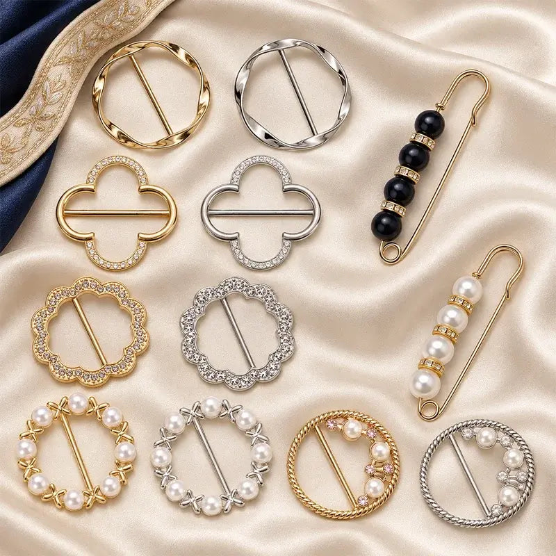 Set de 12 clips para dobladillo con forma de corazón y perla sintética para mujer; accesorios elegantes de diseño calado para blusas, camisetas y pañuelos