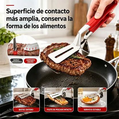 【2 piezas 26€】🍳🔥 Pinzas de cocina 3 en 1 de acero inoxidable, multifuncionales para filetes, barbacoa y cocina.