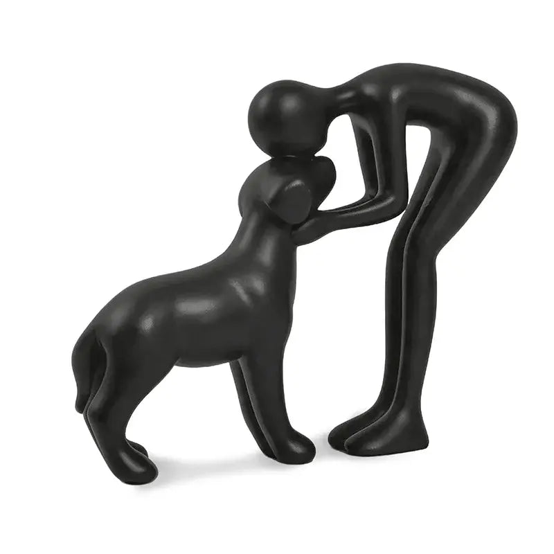 Escultura de perro para decoración del hogar. Linda estatua de hombre y perro.