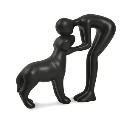 Escultura de perro para decoración del hogar. Linda estatua de hombre y perro.