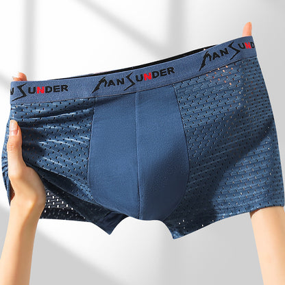 🔥【4 kusov】🧊Pánske pohodlné priedušné sieťované boxerky z ľadového hodvábu