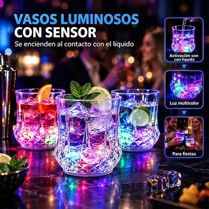 ✨💎Juego de vasos de cristal con luz LED activada por líquido🥂