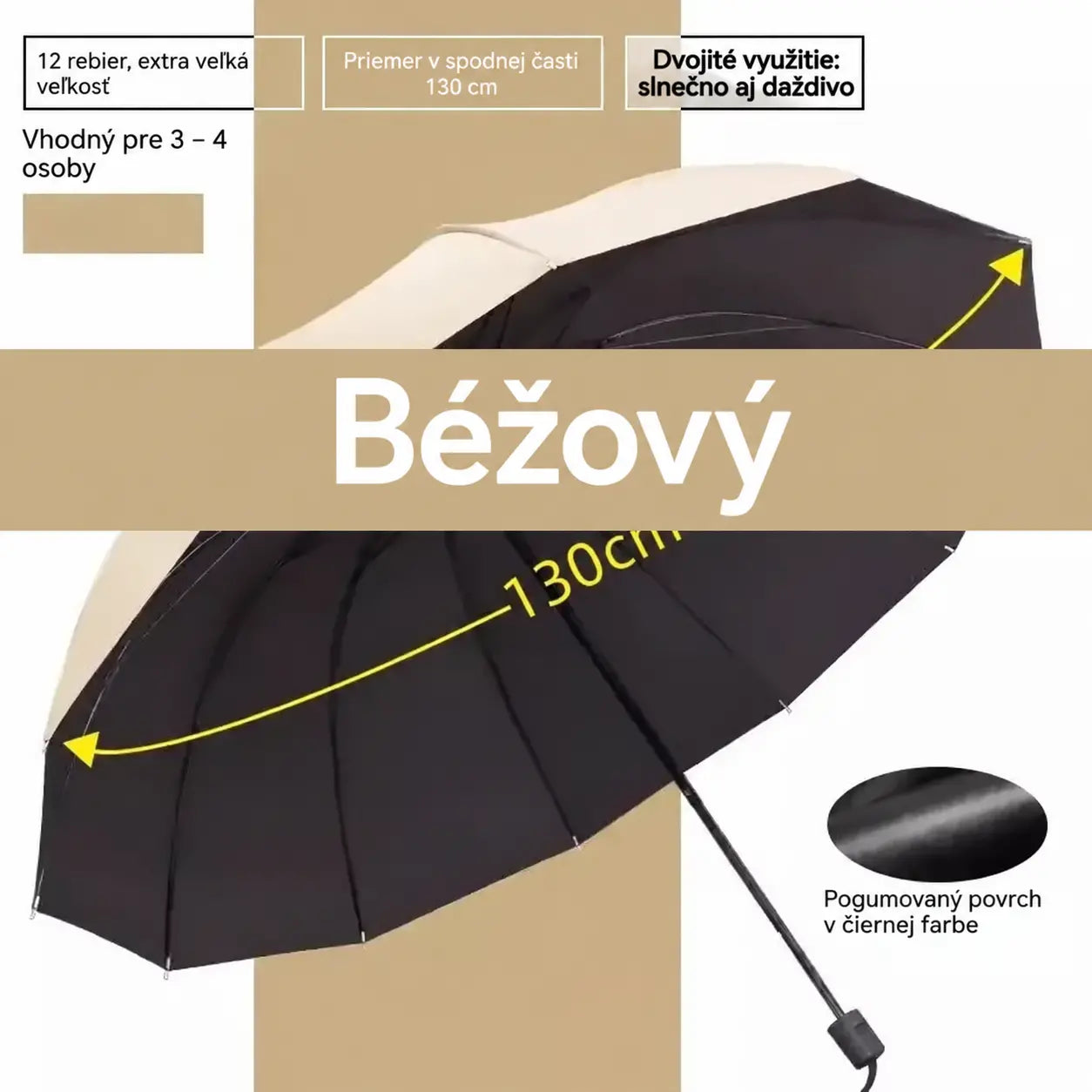 ☔【12 rebier】Skladací dáždnik odolný voči vetru – nepremokavý a ľahký, vhodný na dážď aj slnko. Veľký priemer pre celú rodinu! ✨