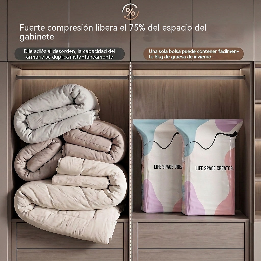 🧳【Juego de 5 piezas】💨 Bolsa de almacenamiento al vacío grande y compresible: no requiere bomba, es a prueba de fugas e ideal para ahorrar espacio en maletas y en casa ✈️