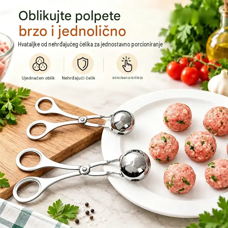 2 komada za 22 € 🍝 Oblikujte okruglice bez ljepljivih ruku – Kliješta za okruglice od nehrđajućeg čelika | Čelik tipa 304 (siguran za hranu), premaz protiv prianjanja