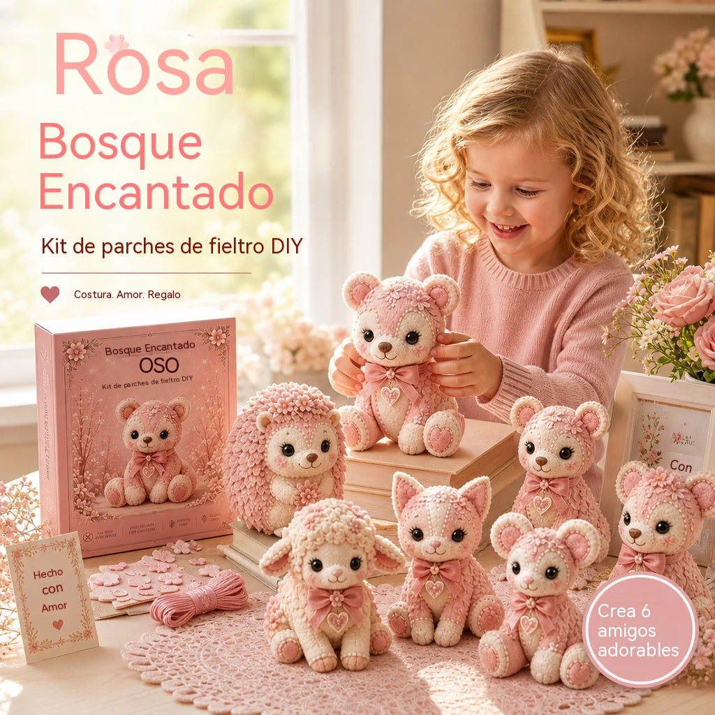🧸Conjunto de patchwork de fieltro rosa para hacer tú mismo