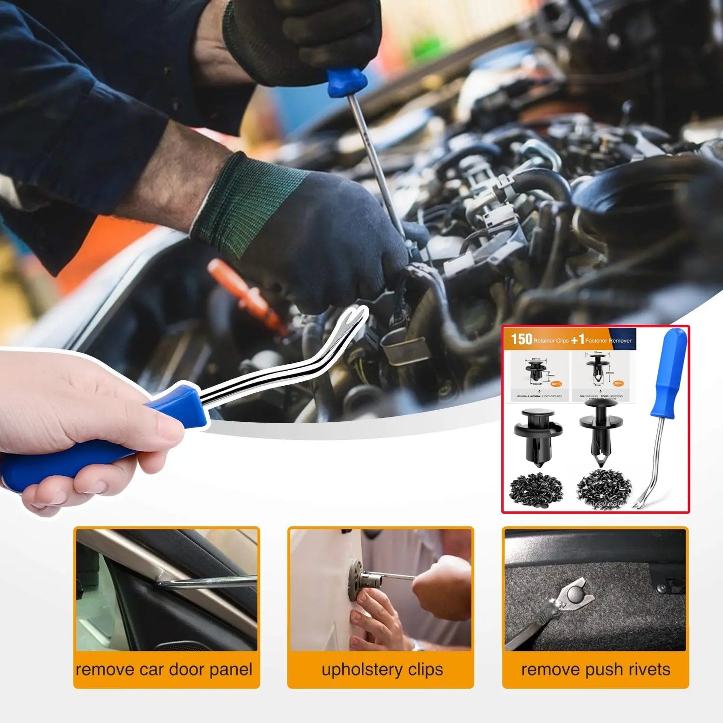 【Juego de 150 piezas + alicates】Juego de hebillas de plástico para tornillos de expansión automotrices