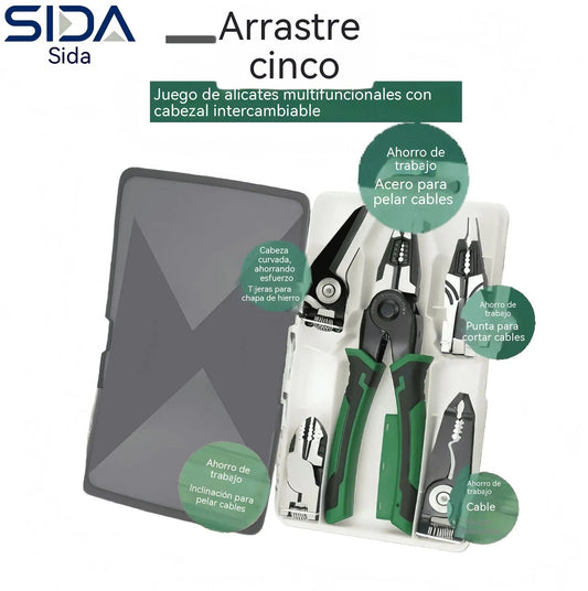Alicates multifuncionales: alicates universales para electricista de alta dureza (con función de comprobación de voltaje y capacidad 5 en 1), pelacables/cortacables y alicates de punta fina.