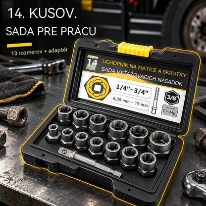 🔧 14-dielna súprava hlavíc na vyťahovanie skrutiek a matíc | Protišmykové hlavice na zhrdzavené, poškodené alebo strhnuté spojovacie prvky