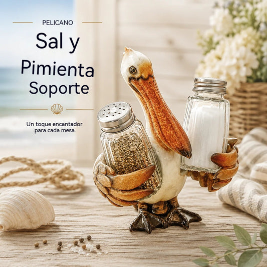 🧂🐬 Juego de salero y pimentero con soporte de animales marinos costeros
