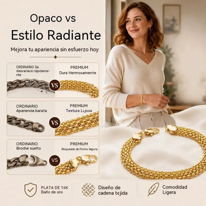 ✨ ¡Disfruta ahora de un 50% de descuento! 💛 Pulsera ancha de malla tejida: eslabones gruesos, elegante y brillante 🎀