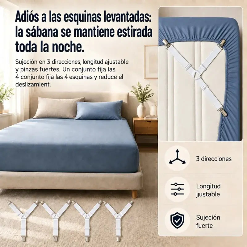 【4 piezas】Sujetadores ajustables para sábanas y edredones