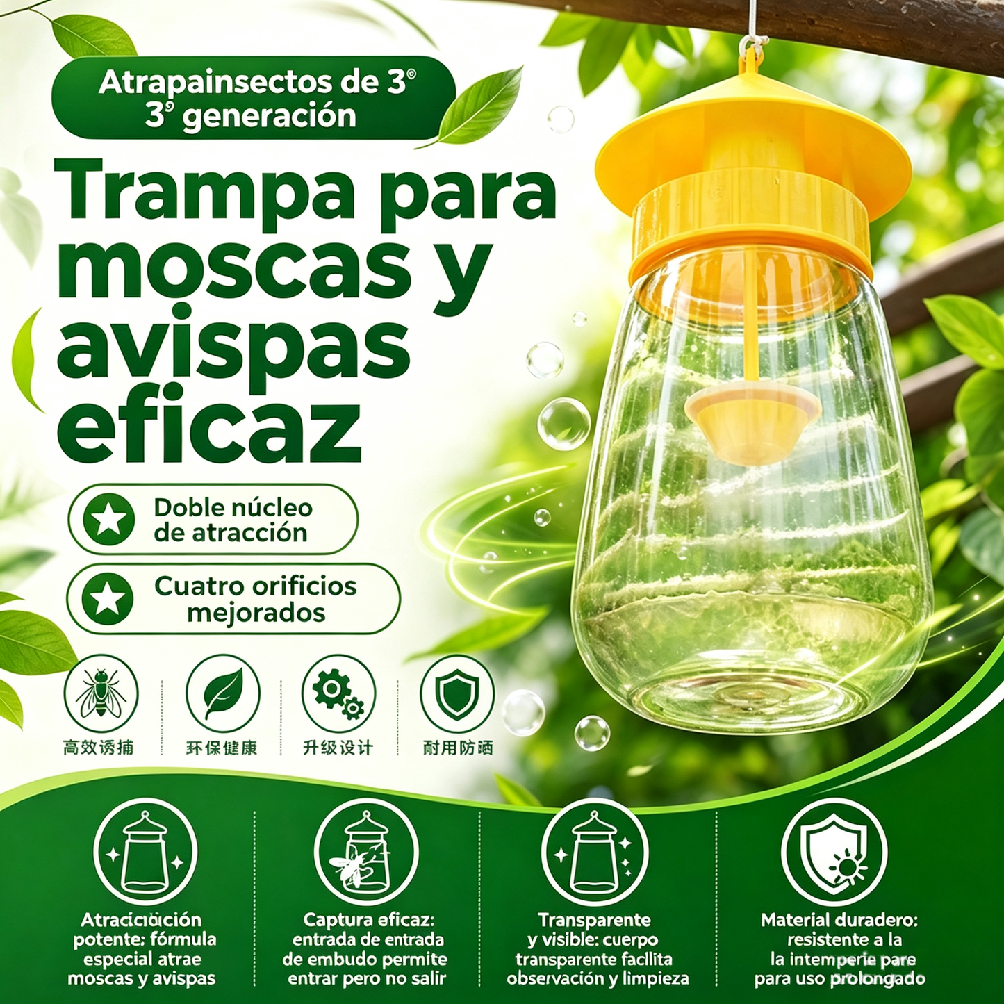 Trampa para moscas colgante para interiores y exteriores