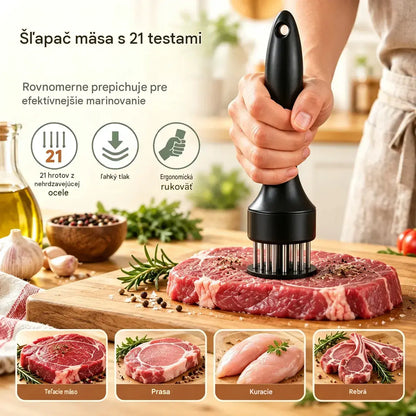 21-hrotová ihla na zmäkčovanie mäsa z nehrdzavejúcej ocele na steaky, grilovanie a varenie.