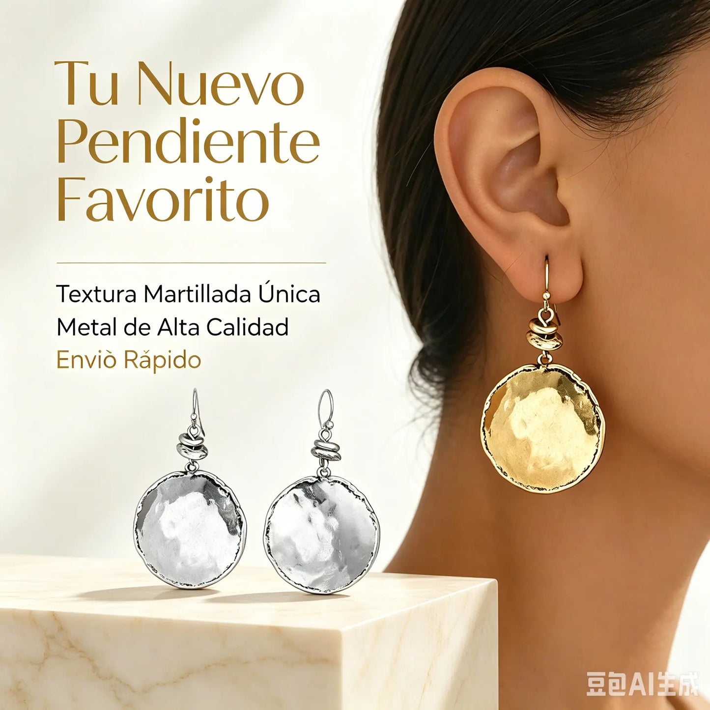 ✨Compra uno y llévate otro gratis🌸Pendientes retro de metal martillado en forma de lágrima