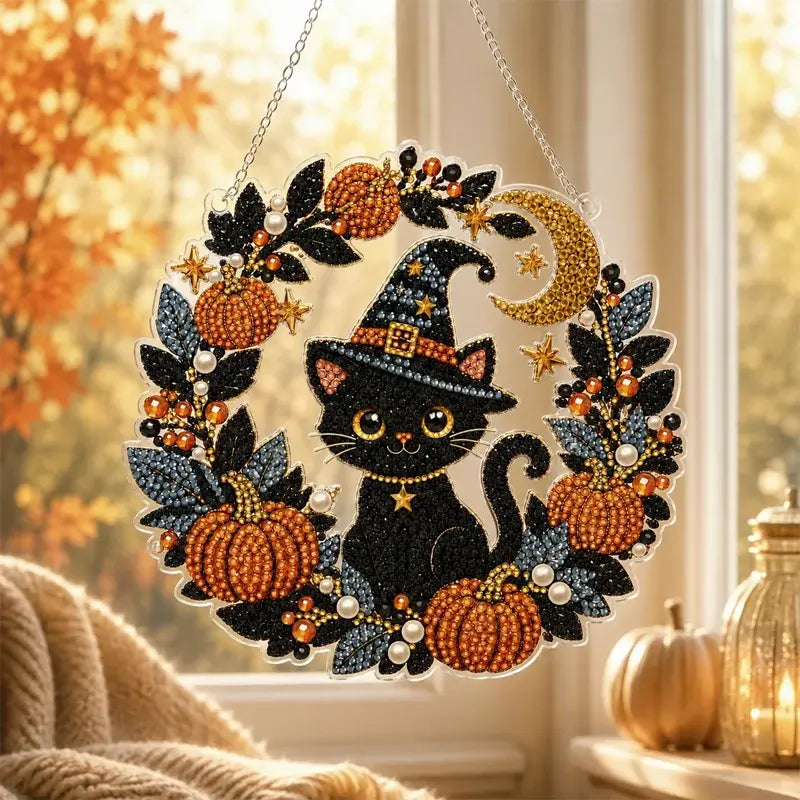 🍂 Corona de calabaza otoñal con diseño de rombos para colgar – Kit completo para armar tú mismo