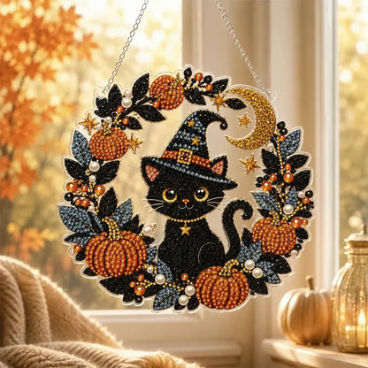 🍂 Corona de calabaza otoñal con diseño de rombos para colgar – Kit completo para armar tú mismo