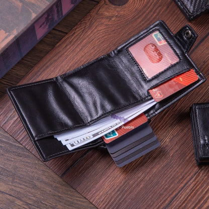 Cartera tarjetero con sistema de expulsión automática, protección RFID y seguridad antirrobo (cuero auténtico)