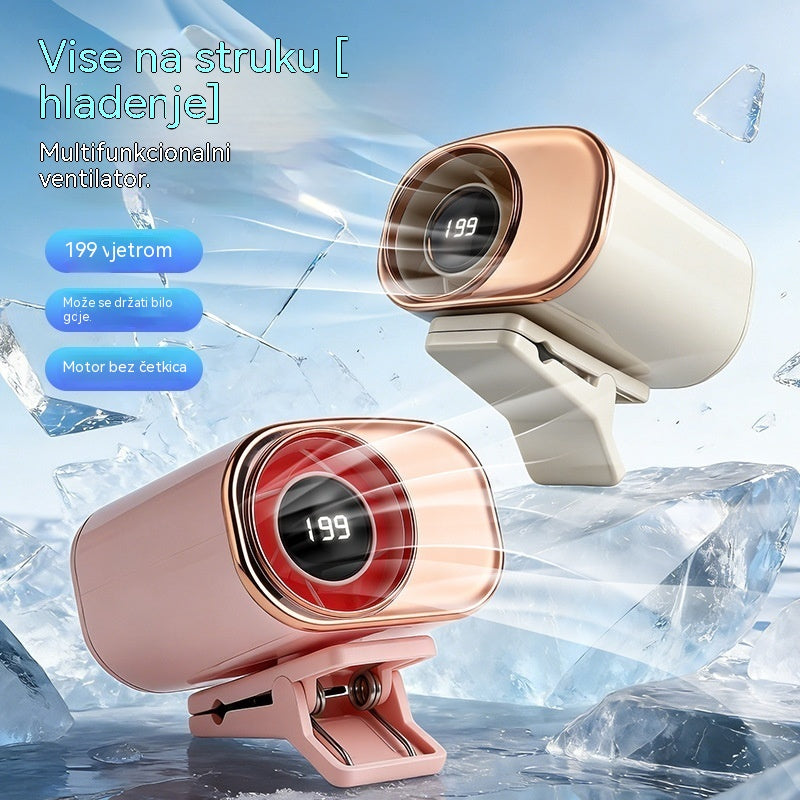 🌀 Ventilator bez upotrebe ruku s LED zaslonom, integriranom kopčom i 199 podesivih brzina