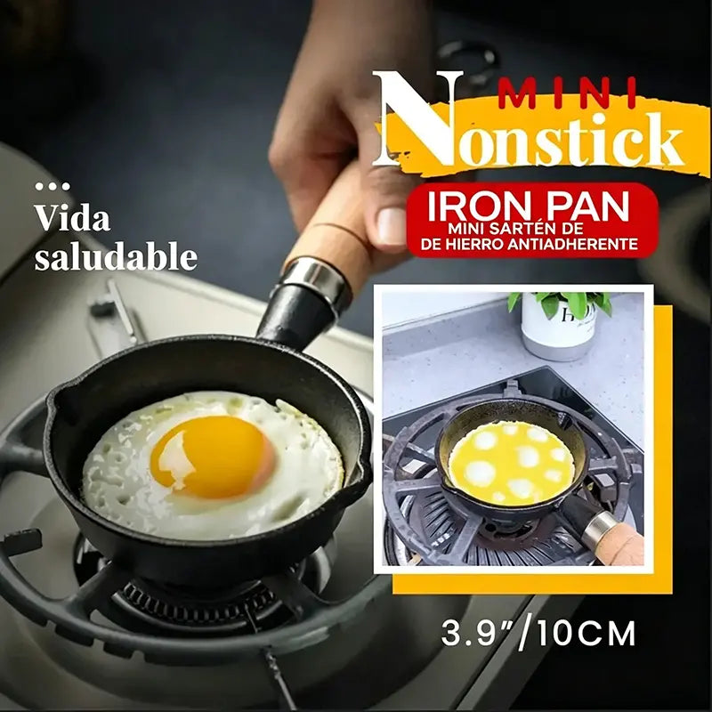 📢📢50% DE DESCUENTO y en stock⏰ 🍳 Mini sartén antiadherente de hierro – Hierro fundido saludable, calor uniforme y mango de madera ✨