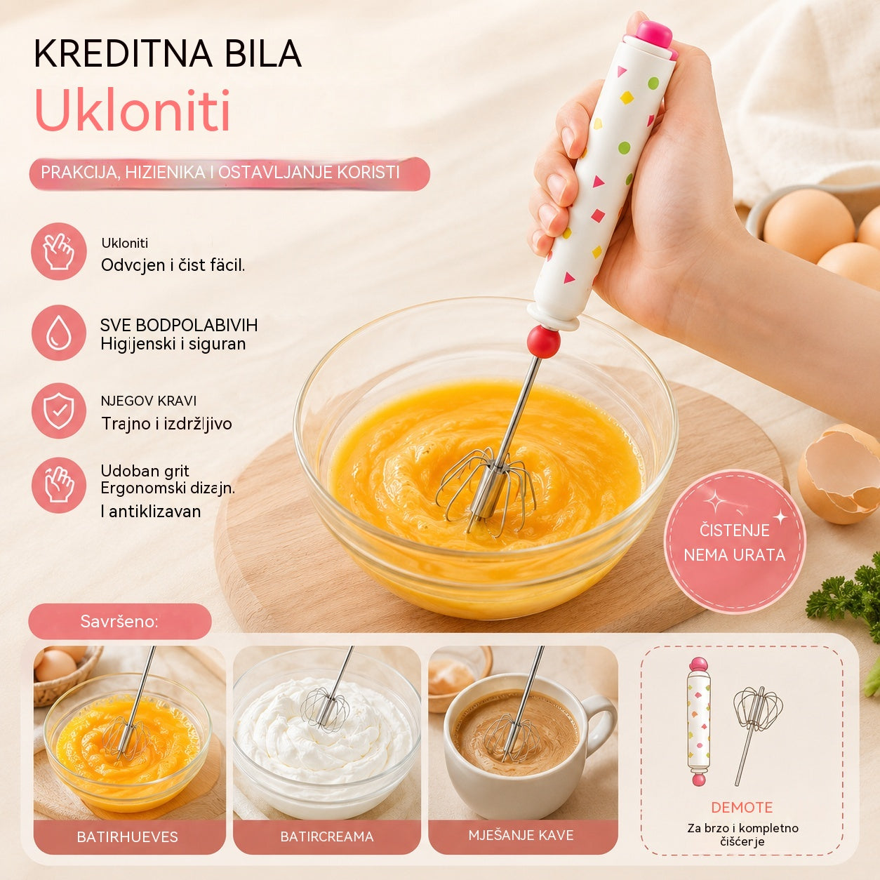 24 euro [Set od dva dijela] 🥚 Poluautomatska odvojiva mutilica za jaja, izrađena od nehrđajućeg čelika 304 ✨