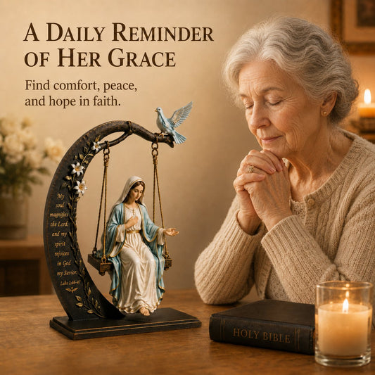 ✝️ Ozdoba na kolísku Panny Márie – Lukáš 1:46–47 Dekorácia na stôl s vierou | Modlitebná socha Panny Márie s holubicou a polmesiacom, dekorácia do domácnosti