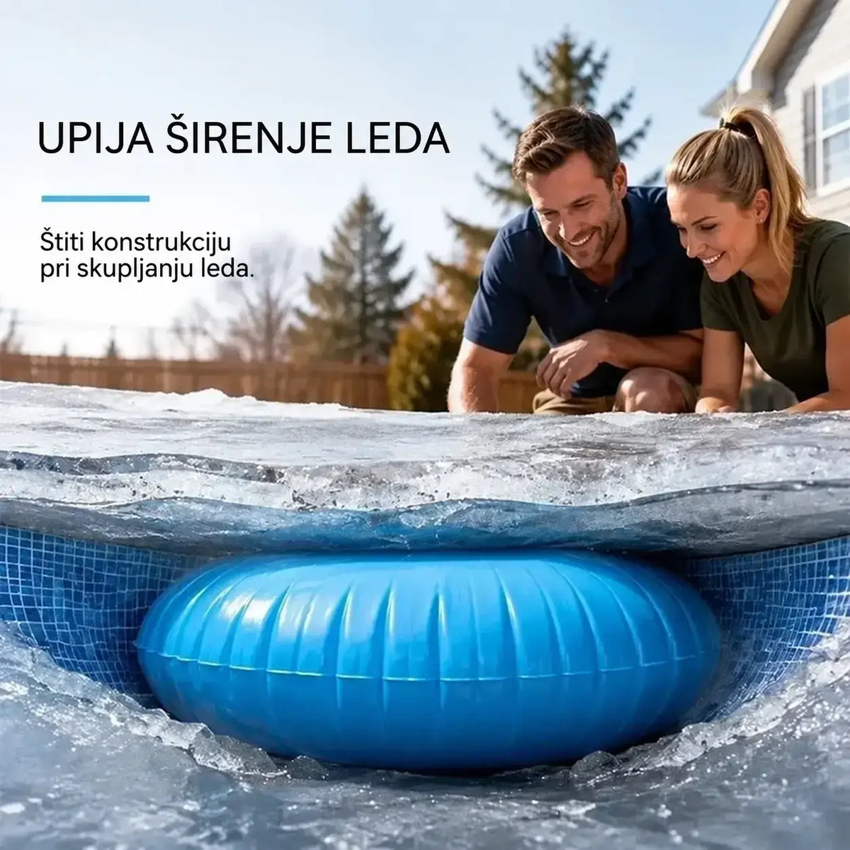 ❄️ Napuhani jastuk za bazen — štiti konstrukciju od pritiska leda i pomaže odvoditi vodu i snijeg.
