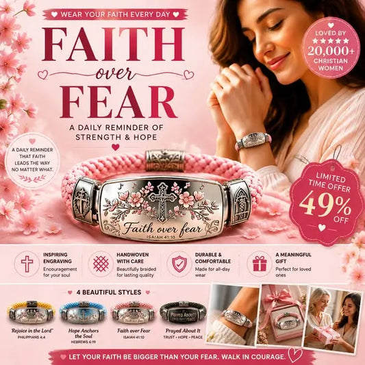 ✝️🌸Pulsera Fe sobre el Miedo – Pulsera con Cruz Cristiana Inspirada en Isaías 41:10, Esperanza, Coraje y Fuerza Divina