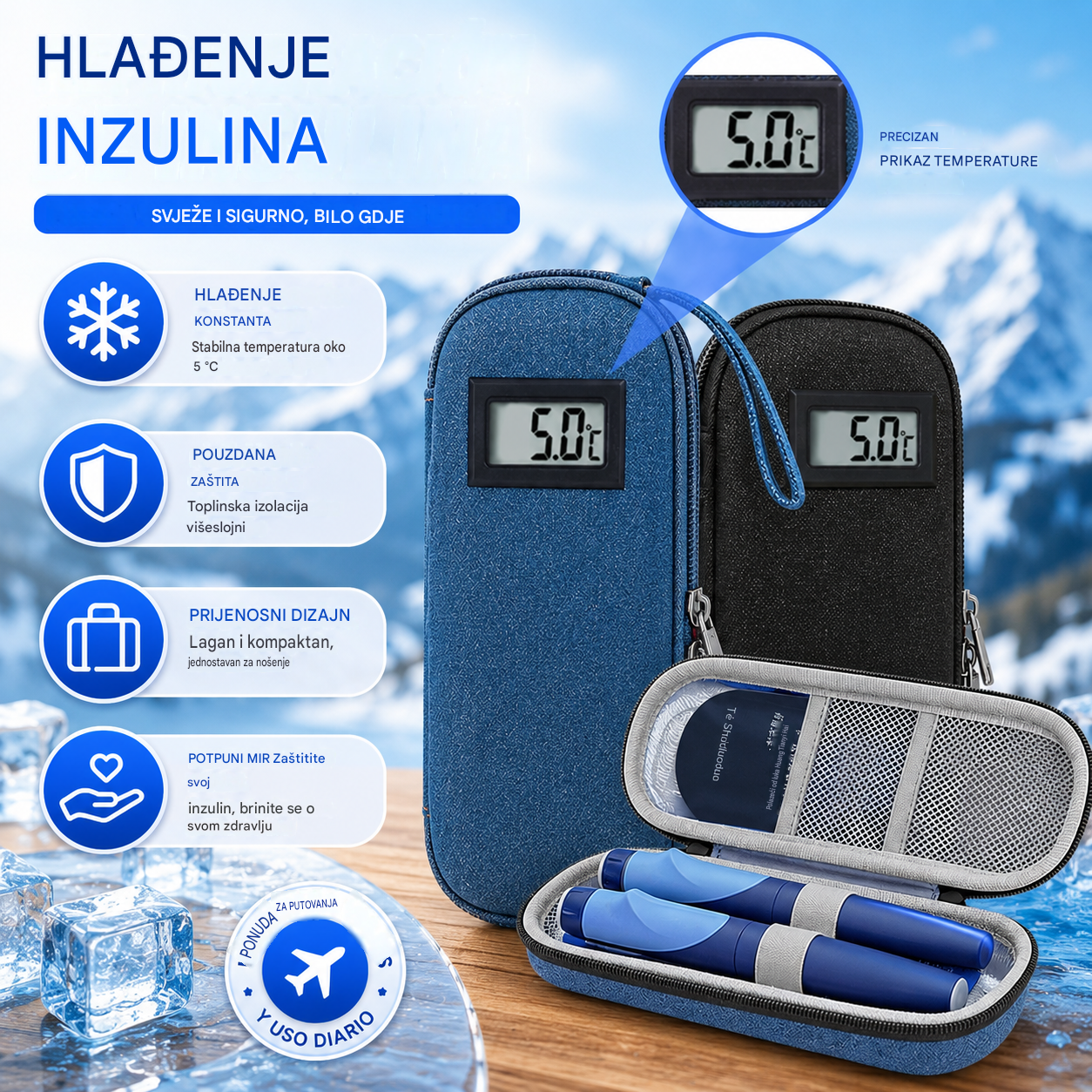 ❄️✈️Prijenosni hladnjak za inzulin s indikatorom temperature