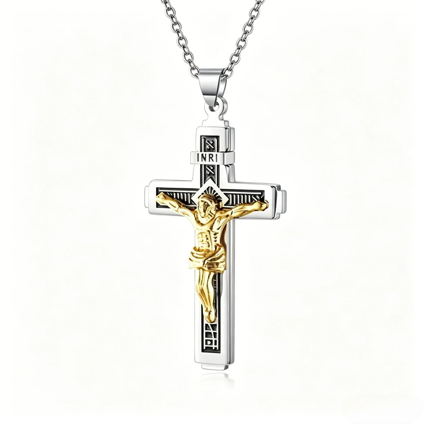 ✝️✨Collar minimalista de acero inoxidable con cruz para hombre - Colgante con la palabra "Fe" grabada