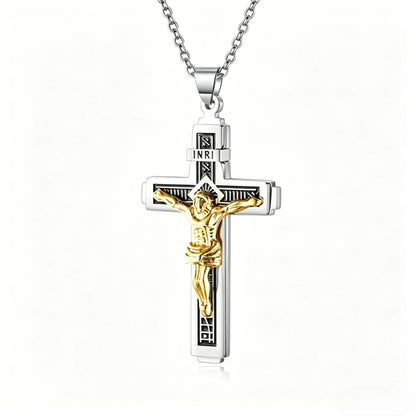 ✝️✨Collar minimalista de acero inoxidable con cruz para hombre - Colgante con la palabra "Fe" grabada