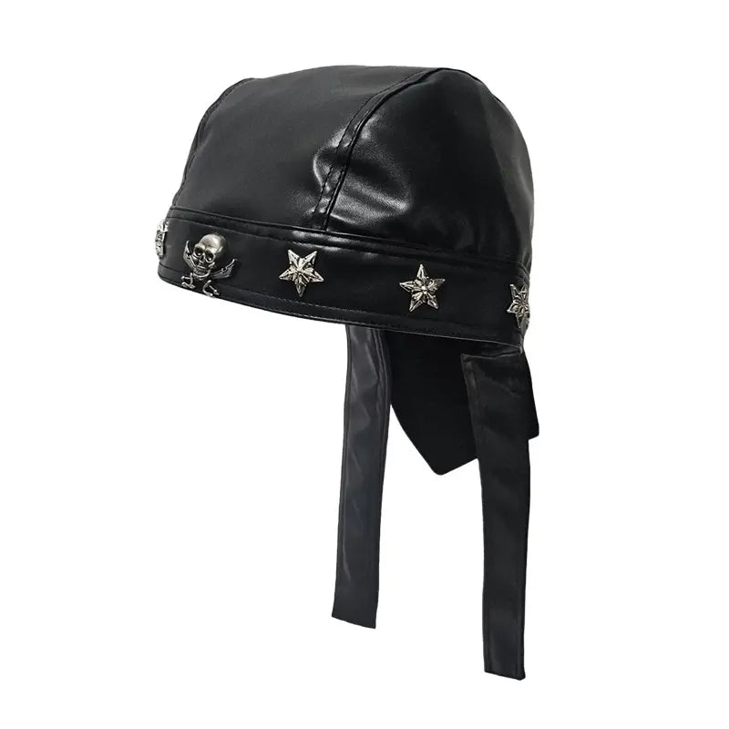 🏍🏍Gorra de cuero auténtico negro estilo pañuelo / gorra de ciclismo