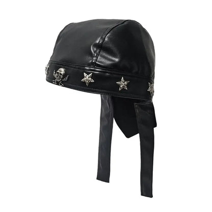 🏍🏍Gorra de cuero auténtico negro estilo pañuelo / gorra de ciclismo