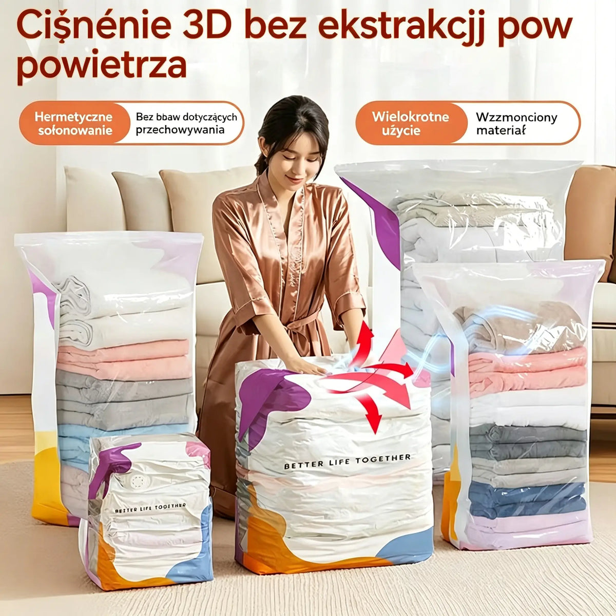 🧳【Zestaw 5 sztuk 】🔥Duże worki próżniowe do przechowywania: wzmocnione, szczelne i odporne na wilgoć; nie wymagają pompy; wyposażone w wygodny zawór typu twist-lock💨